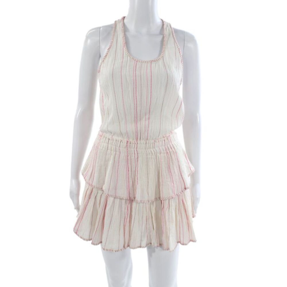 Love Shack Fancy Women Mini Striped Cotton Boho Dress White Size XS